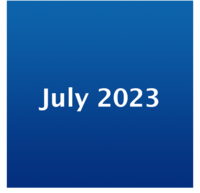 Icon mit weißer Schrift "July 2023" auf blauem Grund