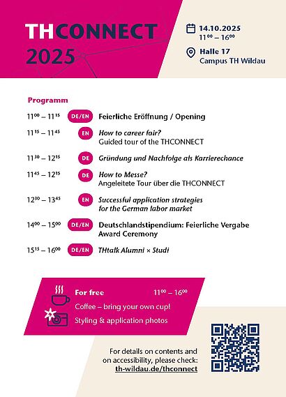Rückseite des Flyers der THCONNECT 2025 mit Programmhinweisen