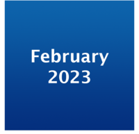 Icon mit weißer Schrift "February 2023" auf blauem Grund