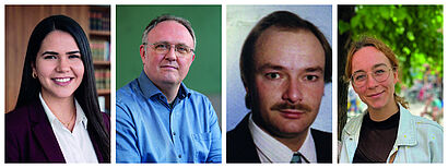 Collage aus vier Porträts der vier Alumni, die bei der Veranstaltung "THtalk" am 5. Mai sprechen werden.