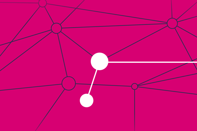 Pinkfarbener Hintergrund mit feinen schwarzen und weißen Linien, die miteinander verbunden sind und die Vernetzung symbolisieren sollen