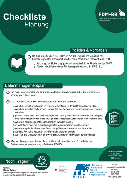 Checkliste für die Planung des Forschungsdatenmanagements