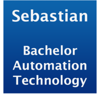 Weiße Schrift Bachelor Automation Technology auf blauem Hintergrund