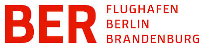 Logo Flughafen Berlin Brandenburg rote Schrift auf weißem Hintergrund